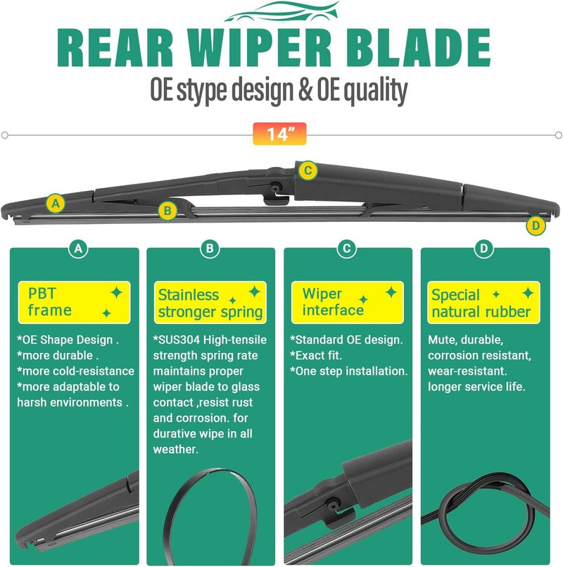 WINDSMILE 21" 21" 14" Windshield Wiper Blades Replacement for Jeep Grand Cherokee 2005 2006 2007 2008 2009 2010 Premium All Weather Front Rear Wipers Set - OEM Quality (Pack of 3) - Image 4